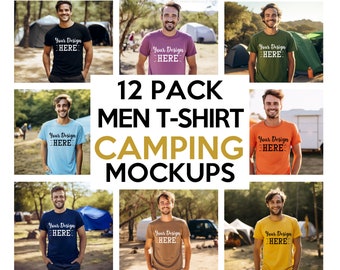 Men Mockups Bundle, Camping T-Shirt Bundle, Bella Canvas 3001 Mockup Bundle, American Men Mockups, Male T-shirt Mockup, Men Model Mockup
