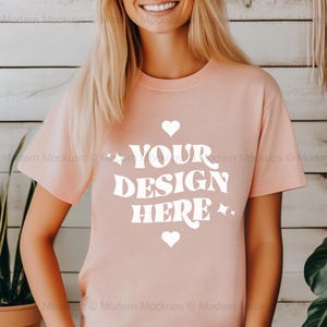 Bella Canvas 3001 Heather Peach Tshirt Mockup | 3001 Peach Tshirt Mockup | Model Mock | Simple Neutral Minimal Peach Bella Canvas Shirt Mock