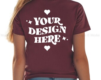 Maroon Bella Canvas 3001 Tshirt Back Mockup | BC 3001 Shirt Back View Mock-up | Real Model Mock | Minimal Back of T-Shirt Mockups