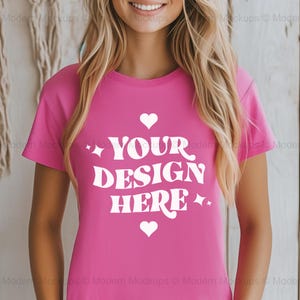 Bella Canvas 3001 Charity Pink Tshirt Mockup | 3001 Pink T-shirt Mockup | Model Mock | Simple Neutral Minimal Pink Bella Canvas Shirt Mock