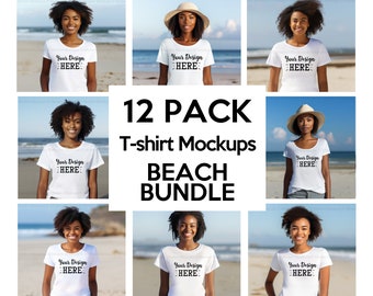 White Beach Shirt Mockup Bundle, Afroamerikaner, Sommer Tshirt Mockup, Bella Canvas 3001 Mockup White, weißes T-Shirt Mockup, Modell Mock Up