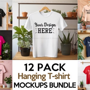 Hanging T-shirt Bella Canvas Mockup Bundle, Bella Canvas 3001 Mockup, Hanging T-shirt Mockup, Lifestyle Mockup, Botanical, Instant Download