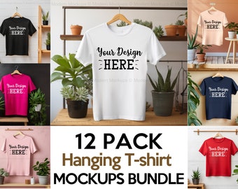 T-shirt suspendu Bella Canvas Mockup Bundle, Bella Canvas 3001 Mockup, Hanging T-shirt Mockup, Lifestyle Mockup, Botanical, Instant Download