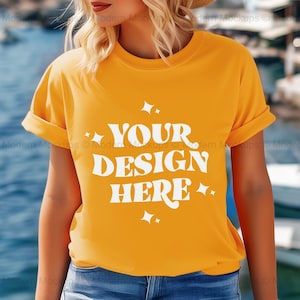 Gold Bella Canvas Tee Mockup, Gold Shirt Mockup, BC 3001 T-Shirt Mockup Casual Gold Tee Mockup Realistic Bella Canvas, Bella Canvas 3001