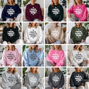 Gildan 18000 Sweatshirt Mockup Bundle | G180 Crewneck Mock-up Bundle | Model Mockup | Neutral Casual Simple Spring Gildan 18000 Mocks