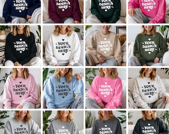 Gildan 18000 Sweatshirt Mockup Bundle | G180 Crewneck Mock-up Bundle | Model Mockup | Neutral Casual Simple Spring Gildan 18000 Mocks