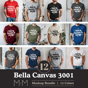 Bella Canvas 3001 T-Shirt Mockup Bundle | Male BC3001 TShirt Mock-up Bundle | Mens Basic Simple Bella Canvas 3001 Mock