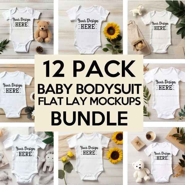 Baby Bodysuit Mockups Bundle, Flat Lay Mockups, Onesie Mockup Bundle, Baby Romper Bundle, Baby Mockup, White Onesie Mockup, Mock Up Bundle