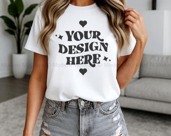 White Bella Canvas 3001 Mockup, White TShirt Mockup, 3001 Bella Canvas, BC 3001 Mock-up, POD Mockup, Best Print on Demand T-Shirt Mockup
