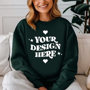 Gildan 18000 Forest Green Sweatshirt Mockup | G180 Green Crewneck Mockup | Model Mock | Gildan 18000 Forest Green Sweater | Simple Mockup
