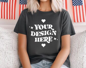Comfort Colors C1717 Pepper Shirt Mockup, 4th July Patriotic Trendy Model Mockup, Fourth of July Mockup, Patriotic Mock Up, C1717 Mockup