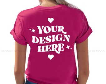 Berry Bella Canvas 3001 Tshirt Back Mockup | BC 3001 Shirt Back View Mock-up | Real Model Mock | Minimal Back of T-Shirt Mockups