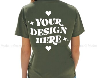 Military Green Bella Canvas 3001 Tshirt Back Mockup | BC 3001 Shirt Back View Mock-up | Real Model Mock | Minimal Back of T-Shirt Mockups