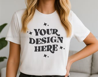 White Bella Canvas 3001 Mockup, White TShirt Mockup, 3001 Bella Canvas, BC 3001 Mock-up, POD Mockup, Best Print on Demand T-Shirt Mockup