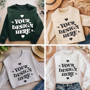 Gildan 18000 Mockup Bundle Green Gildan Mock up Bundle Sand Gildan Sweatshirt Mockup Gildan 18000 White Gildan Folded Sweatshirt Mock Ups