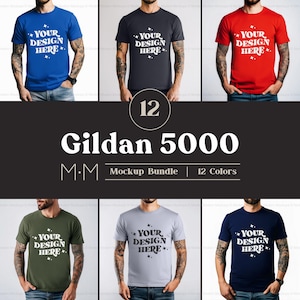 Gildan 5000 T-Shirt Mockup Bundle | Male G500 Tshirt Mock-up Bundle | Model Mockup | Mens Basic Simple Gildan 5000 Front Mockup