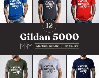 Gildan 5000 T-Shirt Mockup Bundle | Male G500 Tshirt Mock-up Bundle | Model Mockup | Mens Basic Simple Gildan 5000 Front Mockup