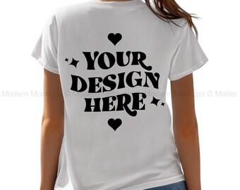 White Bella Canvas 3001 Tshirt Back Mockup | BC 3001 Shirt Back View Mock-up | Real Model Mock | Minimal Back of T-Shirt Mockups