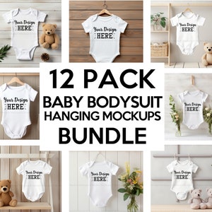 Hanging Baby Bodysuit Mockups Bundle, Hanging Onesie Mockup Bundle, Baby Romper Bundle, Baby Mockup, White Onesie Mockup, Mock Up Bundle