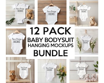 Hängende Baby Body Mockups Bundle, hängende Onesie Mockup Bundle, Baby Strampler Bundle, Baby Mockup, weiße Onesie Mockup, Mock Up Bundle