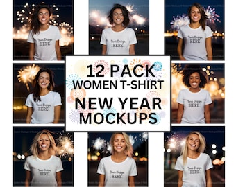 Neujahr T-Shirt Mockup Bundle, Frauen Mock Ups, Bella Canvas 3001 Weißes T-Shirt Mockup, Amerikanisch, Blond, Weißes Tshirt Mock Up, Blank Tshirt