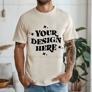 Natural Bella Canvas 3001 T-Shirt Mockup | Male BC3001 TShirt Mock-up | Real Model Mockup | Mens Basic Simple Bella Canvas 3001