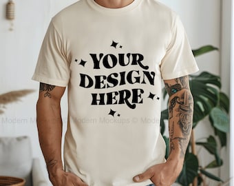 Natural Bella Canvas 3001 T-Shirt Mockup | Male BC3001 TShirt Mock-up | Real Model Mockup | Mens Basic Simple Bella Canvas 3001