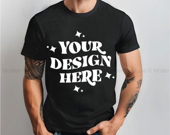 Black Bella Canvas 3001 T-Shirt Mockup | Male BC3001 TShirt Mock-up | Real Model Mockup | Mens Basic Simple Bella Canvas 3001