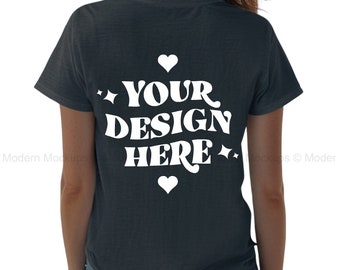Dark Grey Bella Canvas 3001 Tshirt Back Mockup | BC 3001 Shirt Back View Mock-up | Real Model Mock | Minimal Back of T-Shirt Mockups