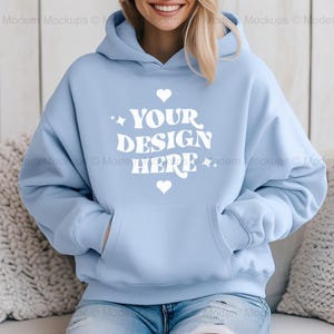 Gildan 18500 Light Blue Hoodie Mockup | G185 Hooded Sweatshirt Mockup | Model Mock | Gildan 18500 Hoodie | Oversized Simple Hoodie Mock-up