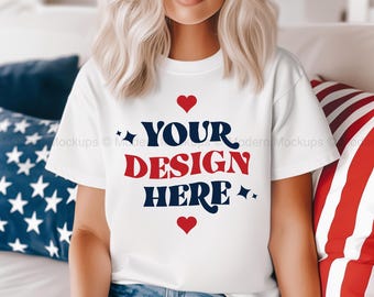 Comfort Colors C1717 White Shirt Mockup, 4th July Patriotic Trendy Model Mockup, Fourth of July Mockup, Patriotic Mock Up, C1717 Mockup