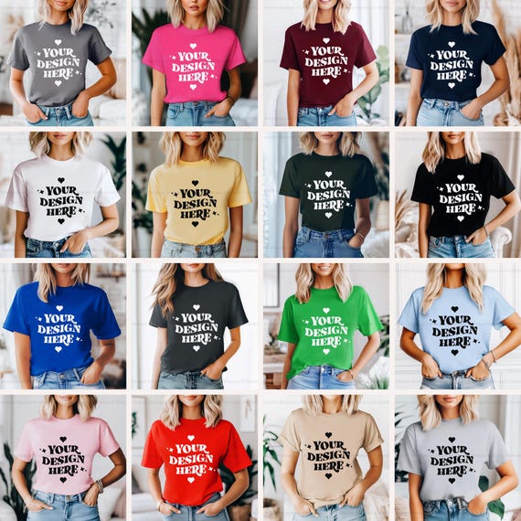 Gildan 64000 Tshirt Mockup Bundle | G640 T-Shirt Mock-up Bundle | Model Mock | Neutral Simple Spring Summer Gildan 640 Tee Shirt Mocks