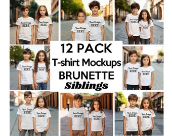 Geschwister T-Shirt Mockup Bundle, Bruder Schwester gleichaltrige Mockup Bundle, weißes T-Shirt Mockup Bundle, gleichaltrige Geschwister Modell Mockup