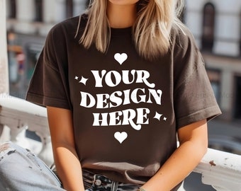 Brown Bella Canvas 3001 Mockup, 3001 Tshirt Mockup, Bella Canvas Model Mockup, Lifestyle Mockup, Trendy Shirt Mockups, Instant Download