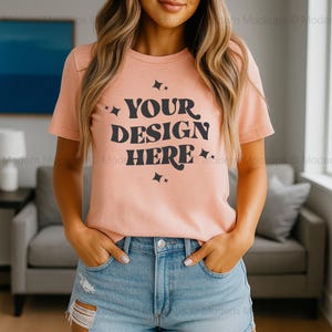 Heather Peach Bella Canvas 3001 Mockup, TShirt Mockup, 3001 Bella Canvas, BC 3001 Mock-up, POD Mockup, Best Print on Demand T-Shirt Mockup