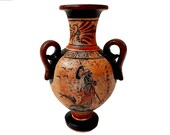 Ancient Greek Amphora 17cm,Mulitcolored, Shows God Poseidon and Goddess Athena