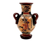 Ancient Greek Amphora 17cm,Mulitcolored, Shows God Poseidon and Goddess Athena