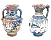 Set of 2 Minoan Art vases 13cm,Ancient Greek Pottery