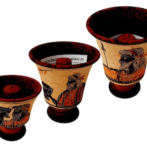 Set of 3 Pythagorean Cups,Showing Pythagoras,God Zeus and God Dionysus