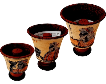 Juego de 3 copas pitagóricas que representan a Pitágoras, el dios Zeus y el dios Dioniso.