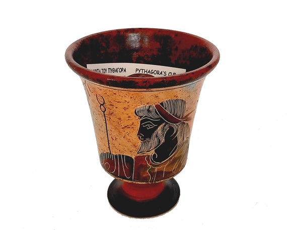 thumbnail image 2 of Pythagoras Cup Of Justice - Hand Painted Ceramic Greek Trick Mug, 4.3" Tall 2 of 14