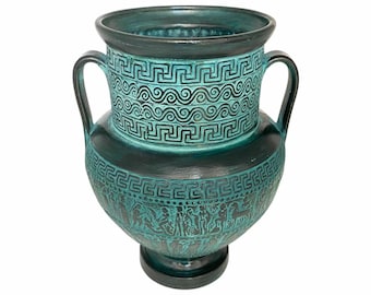 Relief terracotta Amphora Vase 29cm,Ancient Greek Mythology Scenes,Green Patina