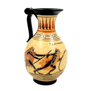 Ancient Greek Vase,Olpe 16cm,shows God Zeus with Ganymede,God Apollo