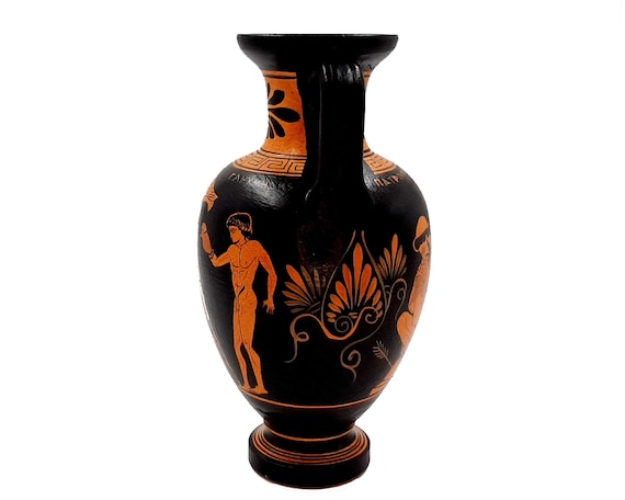 古代ギリシャの花瓶 22 cm、赤像式アンフォラ、アキレスとパトロクロス