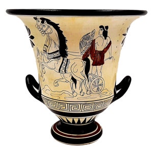 Greek Pottery Art,Krater 21cm ,Attic White Ground,Achilles,God Dionysus
