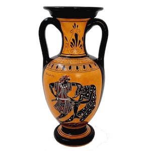 Greek Amphora Vase 22cm,Theseus and the minotaur,Black Figure Pottery
