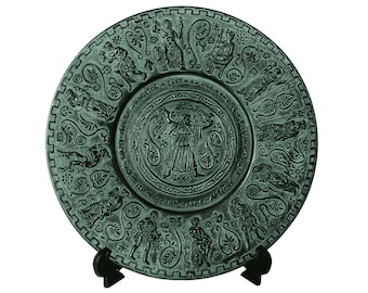 Relief terracotta plate 25cm,Green Patina,reprasanting Ancient Greek Olypmian Gods