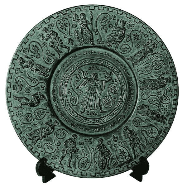 Relief terracotta plate 25cm,Green Patina,reprasanting Ancient Greek Olypmian Gods