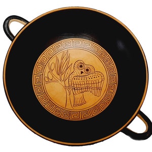 Schwarze Figur Keramik-Auge Kylix 20 cm, mit Eule
