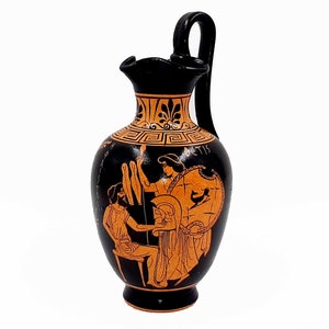 Greek Oinochoe Red figure Pottery 19cm, shows God Hephaestus with Thetis,Goddess Aphrodite
